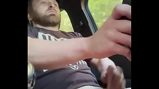 Jerking off my fat cock while driving until I cum